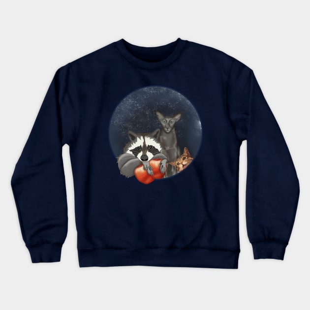 Raccoon and cats Crewneck Sweatshirt by KateQR